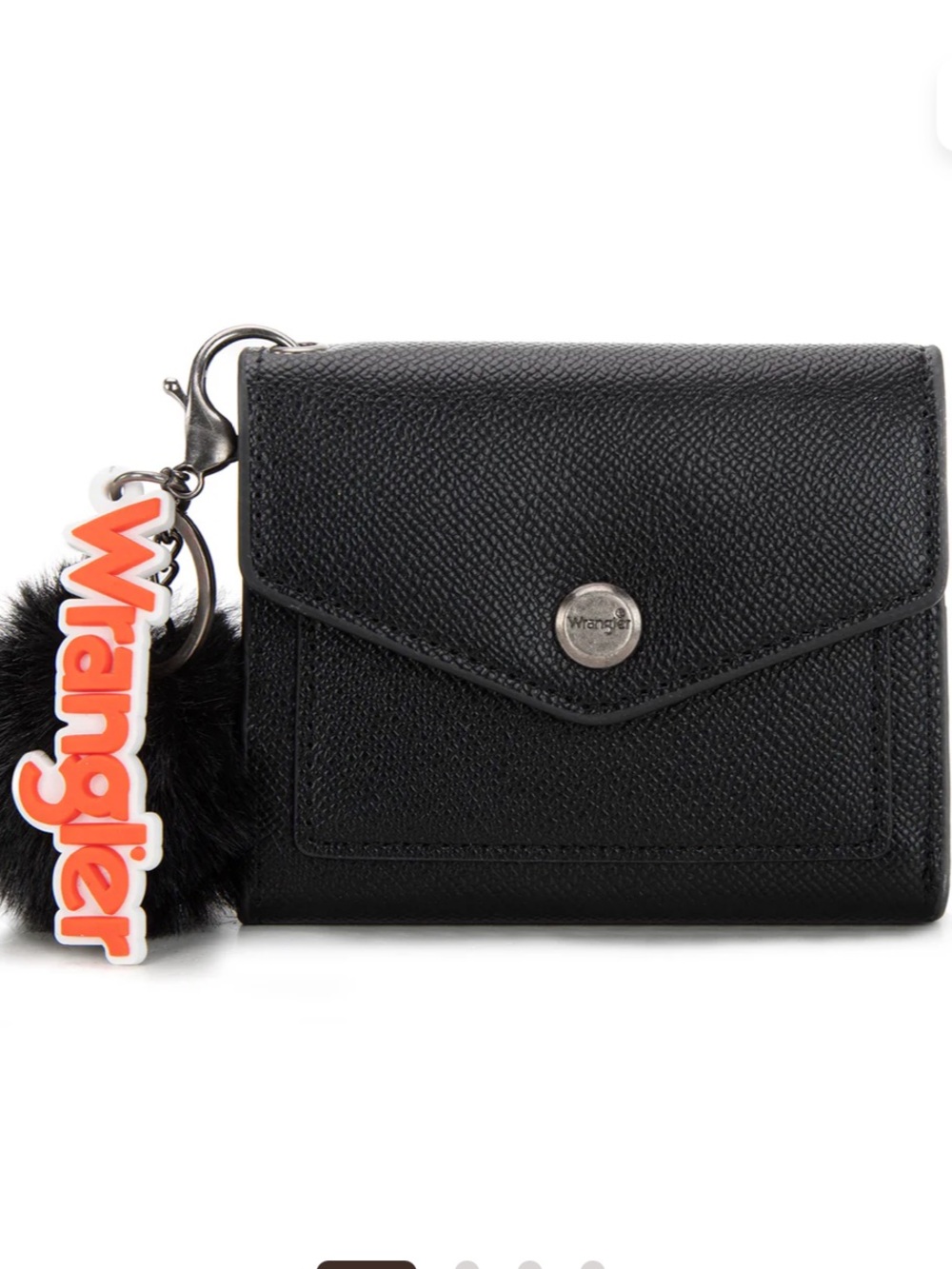 Wrangler Tri-Fold Wallet with Keyring Pom Pom-Black NWT